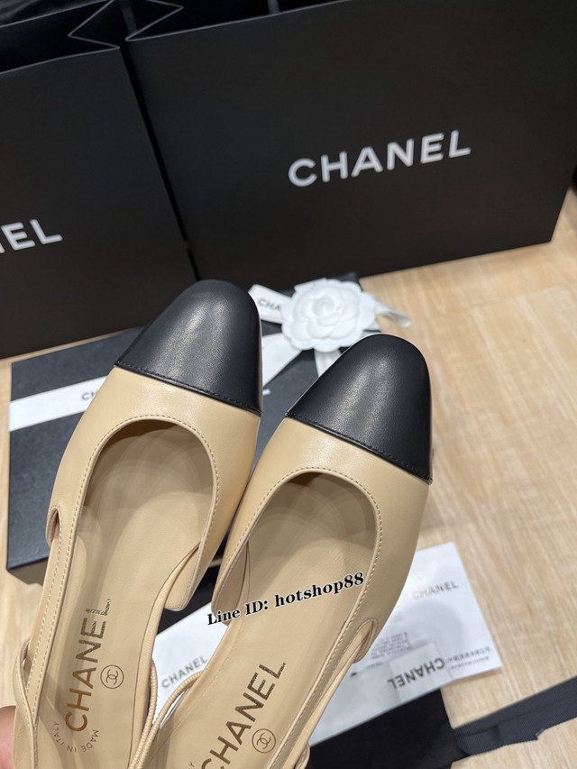 Chanel專櫃經典款女士涼鞋 香奈兒時尚sling back涼鞋平跟鞋6.5cm中跟鞋 dx2556